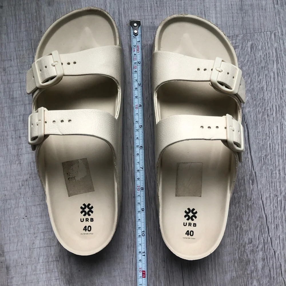 Women’s Cream Double-Buckle Slide Sandals
